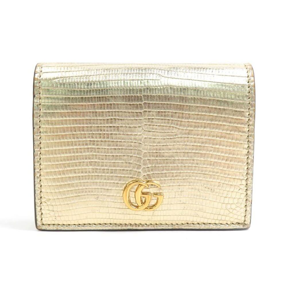Gucci GUCCI Bi-fold wallet GG Marmont embossed leather gold women's 456126 e6...